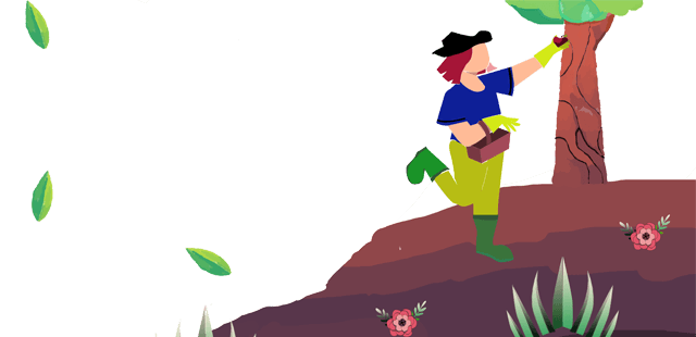 illustration d'un jardin avec une femme qui cueille une pomme image du site collectif potager